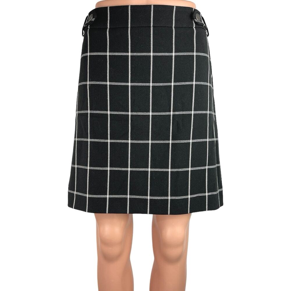 Ann Taylor LOFT Black Checkered Plaid Knee Length Back Zip A-line Skirt Size 8